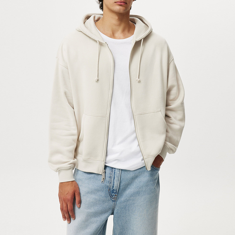 hongfeng designs pure color cotton zip up hoodie for a soft, comfortable experience.